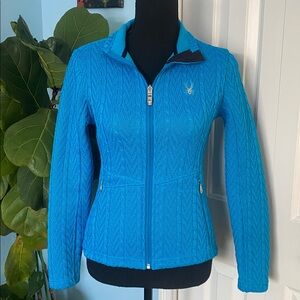 Spyder Core XS Cable Knit Zip Up Sweater in Bright Blue With Zip Up Pockets